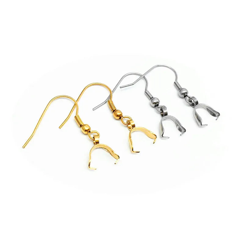 100pcs/bag Stainless Steel Earring Hooks With Peg Bail Clasp Pinch Bail Earring Hook Findings for Jewelry DIY Making
