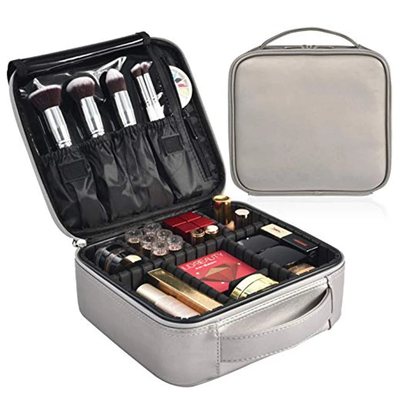 Portable Travel Makeup Case Makeup Train Case Makeup Case with Adjustable Dividers for Cosmetics Makeup Brushes Women