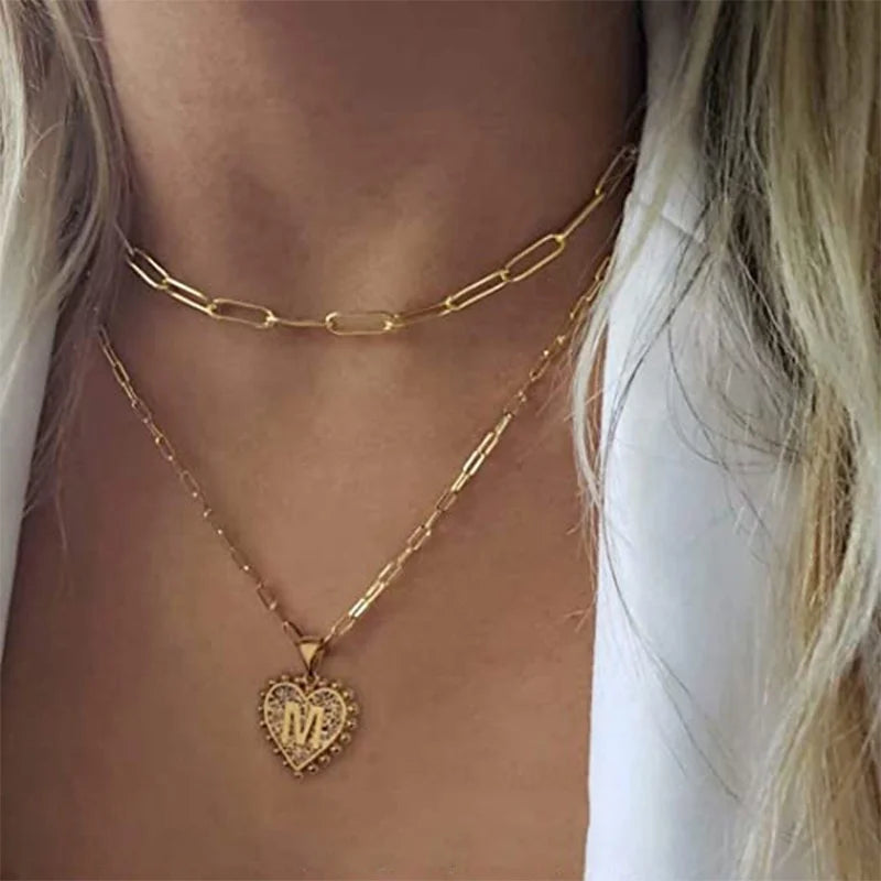 Hot Selling Women's Fine Choker Necklace Gold Filled Letter and Heart Birthday Gift Jewelry