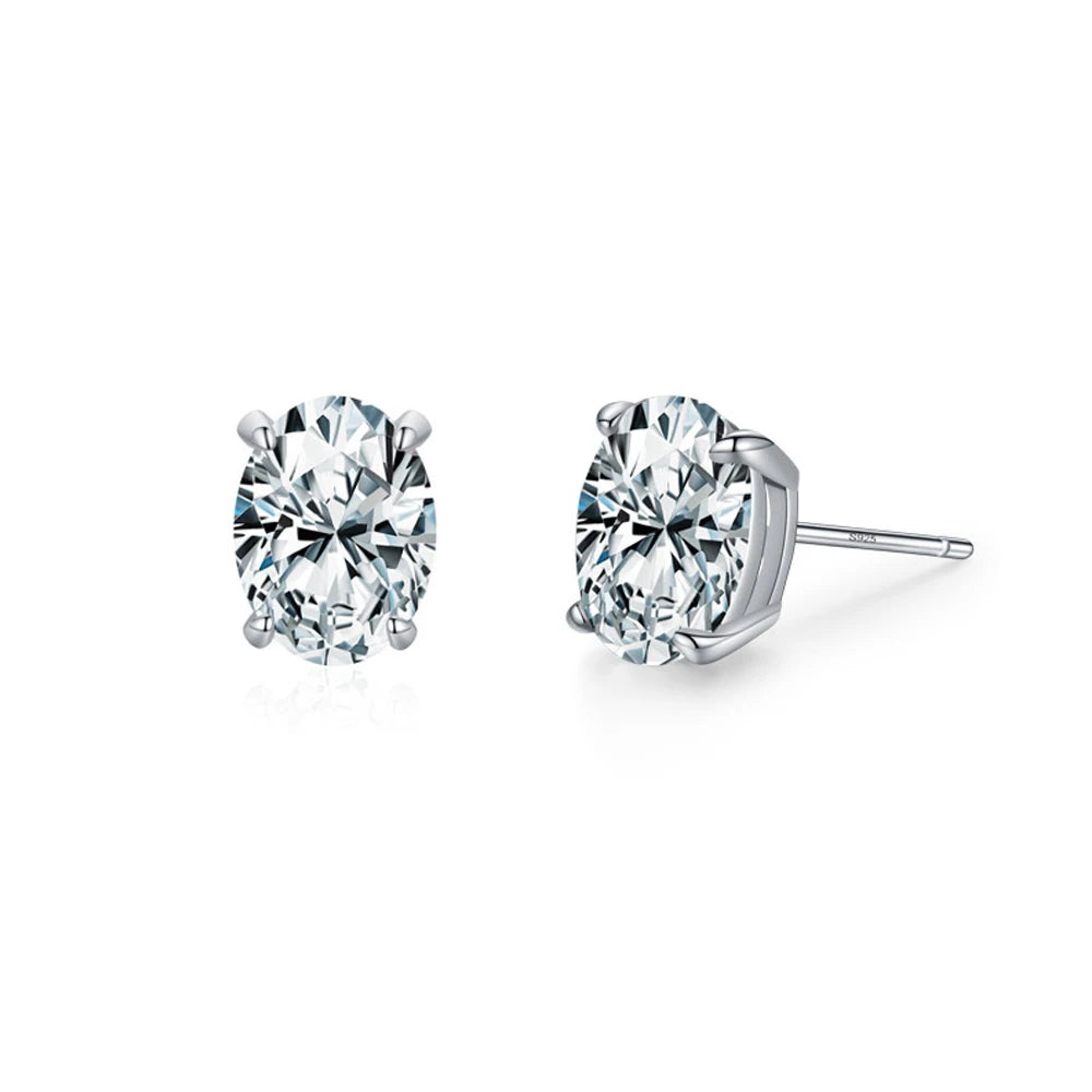 Minimalist Girls Fashion Jewelry Claw Setting S925 Sterling Silver Oval Shape Top CZ Single Zircon Studs Earrings for Women