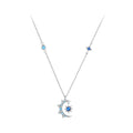 925 Sterling Silver Star and Moon Pendant Necklace Forever Love Neck Chain for Women Valentine's Day Fine Jewelry Gift BSN347