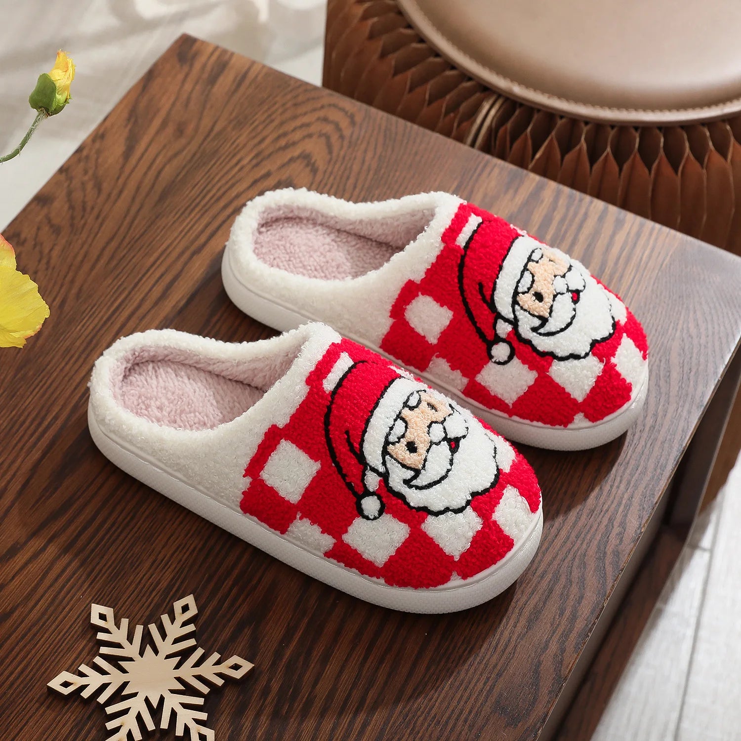 Wholesale Christmas Fluffy for Slippers Custom Printed Cute Indoor Winter Women's Plush Home Slides Ladies Soft