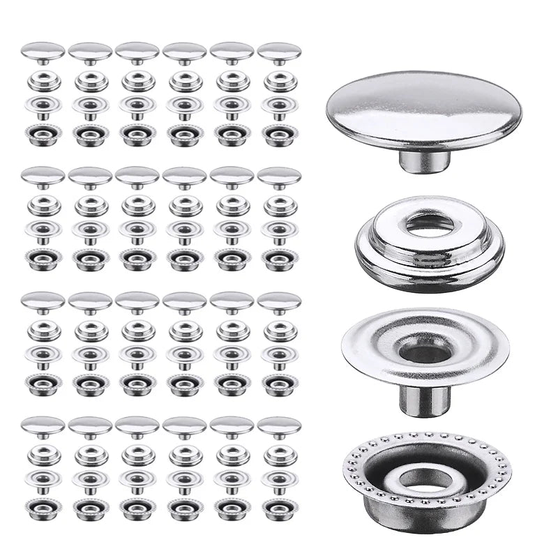 100x Stainless Steel Snap Fastener Kit Press Stud Button for Marine Boat Canvas Leather Craft Repair Fastener Accessories 15mm