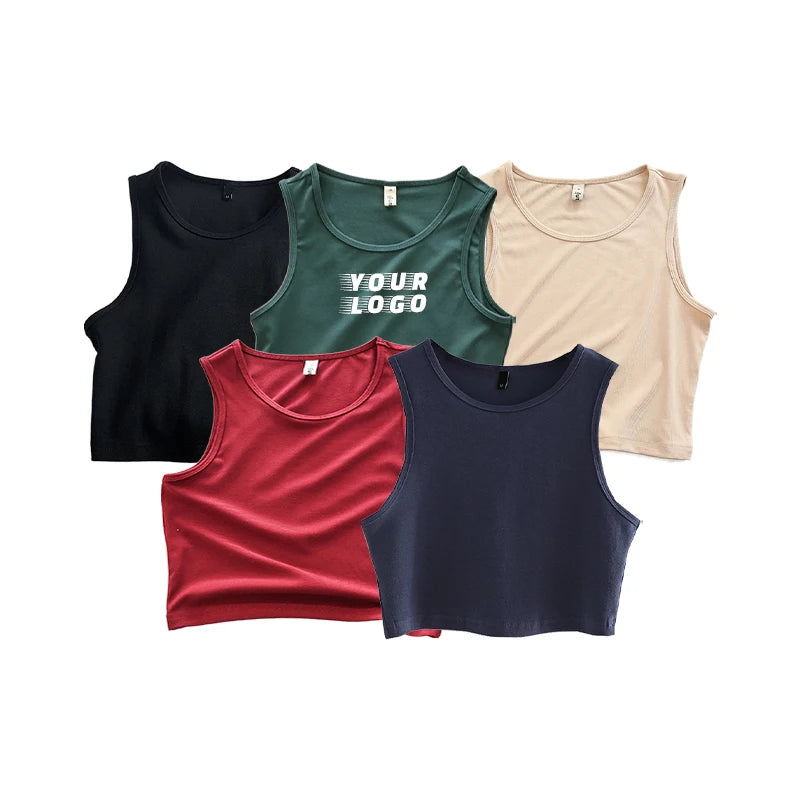 Best Quality Women Summer Wear Custom Cropped 100%Cotton Women's Elastic Fitness Sleeveless Tank Top