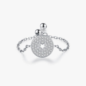 925 Sterling Silver Simple Round Hollow Out Stars Charming Rings for Women Adjustable Chain Ring Fine Jewelry