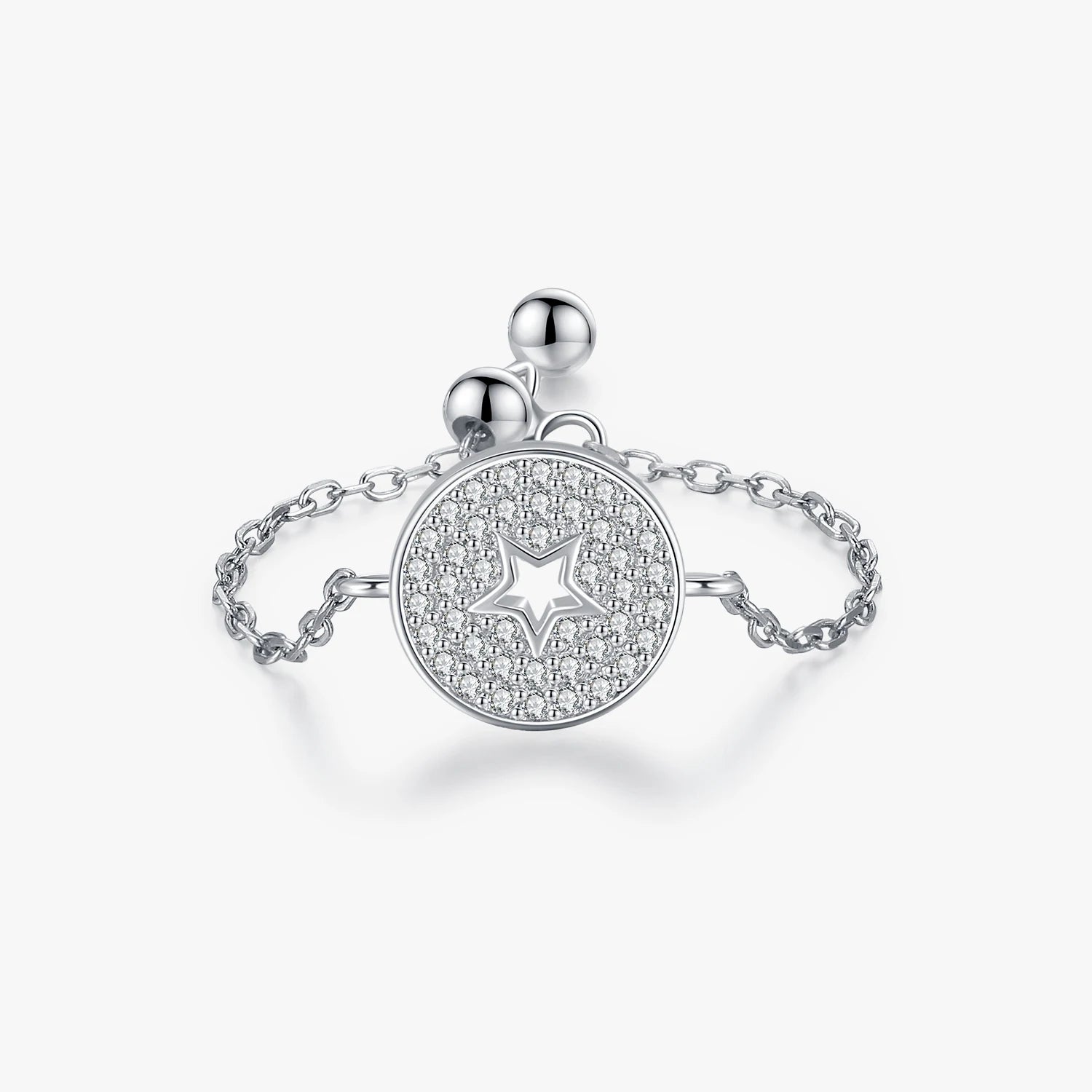 925 Sterling Silver Simple Round Hollow Out Stars Charming Rings for Women Adjustable Chain Ring Fine Jewelry