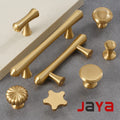 JAYA Luxury Modern Solid Brass Gold Pulls Knobs Kitchen Brushed Brass Cabinet Furniture Door Handle Single Hole Hot Selling