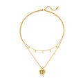 Women Accessories Stainless Steel Double Layers Cubic Zircon CZ Heart Necklace