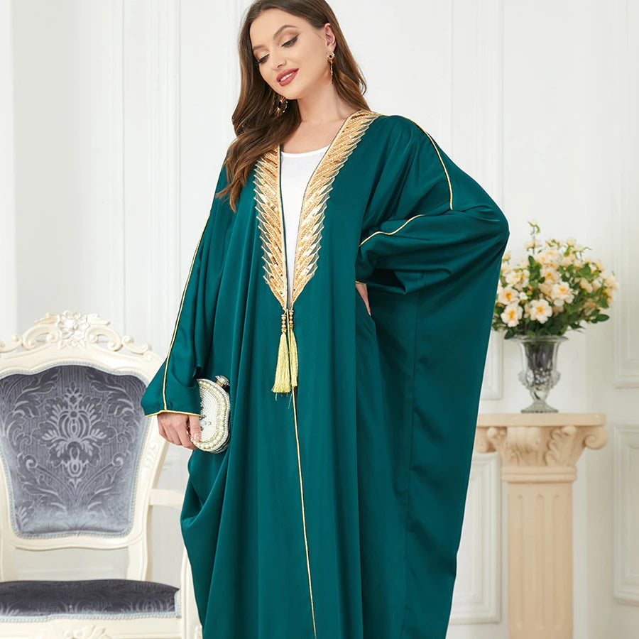 Ramadan 2023 Green Cafta Muslim 3211long Sleeve Open Abaya Islamic Clothing Robe Femme Tops Muslim Jalabiya Kaftan
