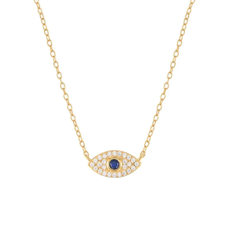 Classic S925 Sterling Silver Blue Eyes Diamond Necklace 18K Full Zircon Eyes Pendant Necklace