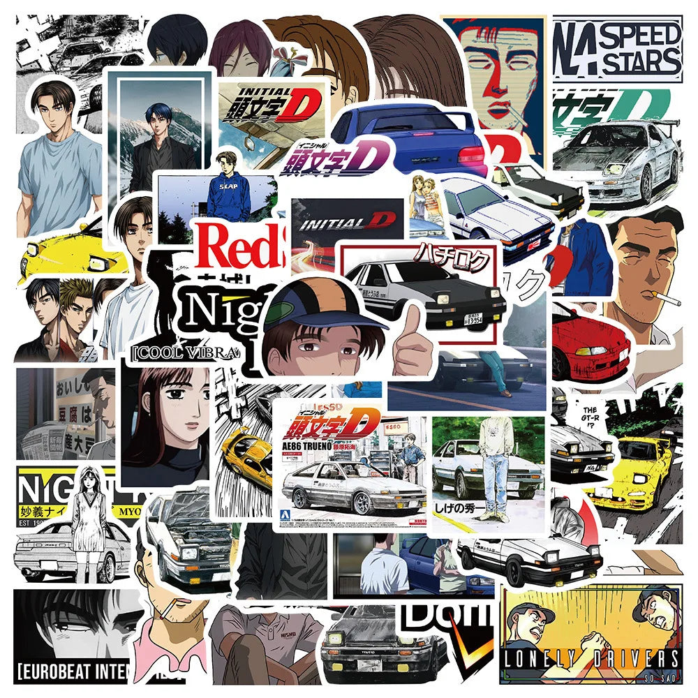 50Pcs Initial D Classic Anime Graffiti Sticker for Boy Laptop Phone Motorcycle Vinyl AE86 Japanese Car Sticker