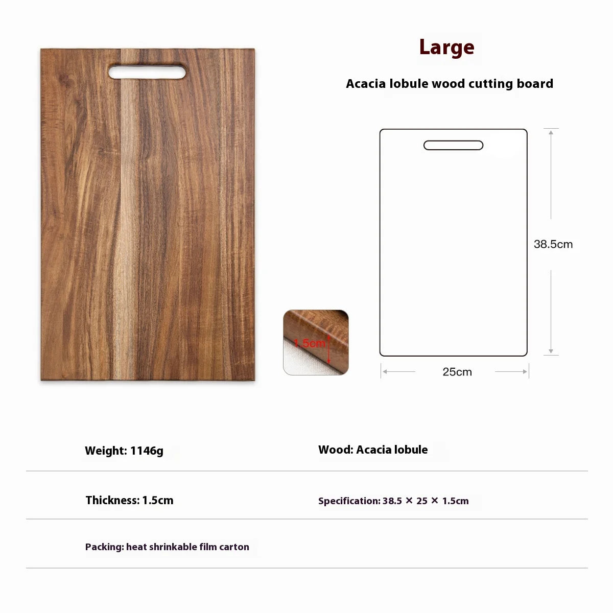 Large Square Acacia Wood Cutting Board Solid Simple Steak Chopping Board Household Hardwood Thickened Knife Set