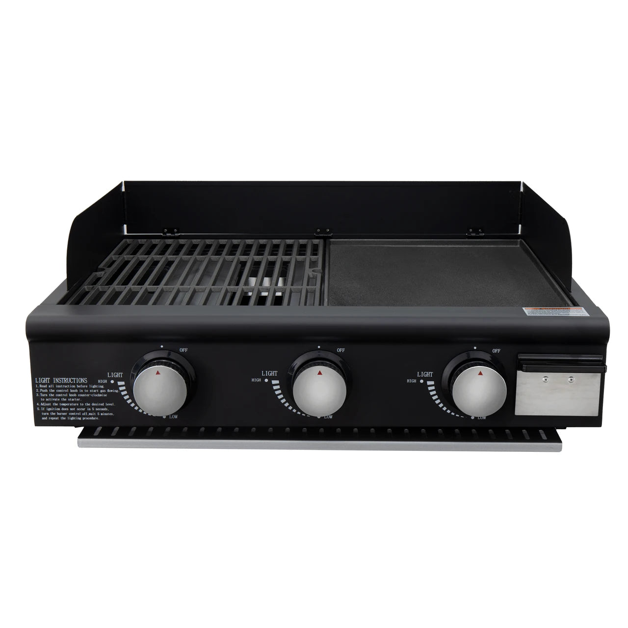 25 Inch Modern Portable Gas Grill Combo Enamel Coated Cast Iron Griddle 3-Burner Propane Grill 36000 BTU Side-by-Side Design