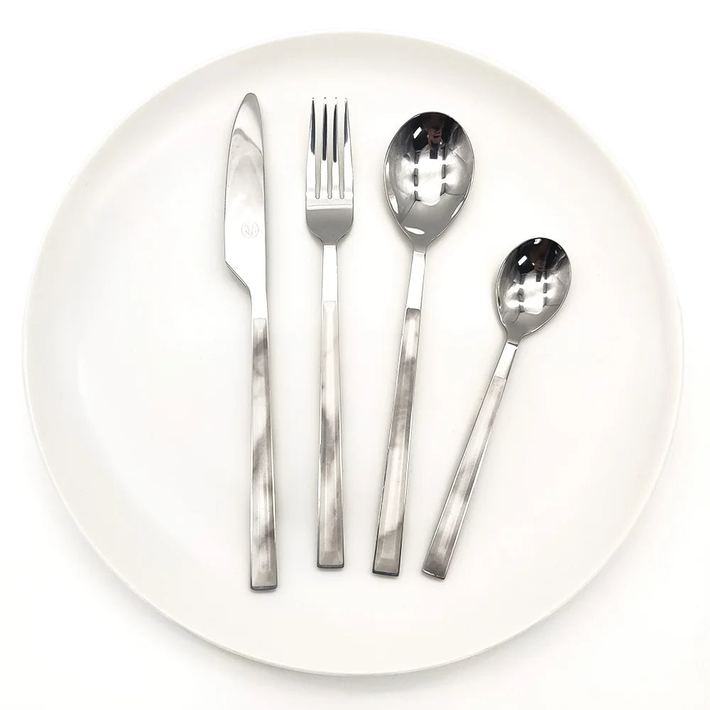 16-Piece Modern Stainless Steel Flatware Set Elegant Tableware Including Spoons & Forks for Weddings Parties & Restaurants