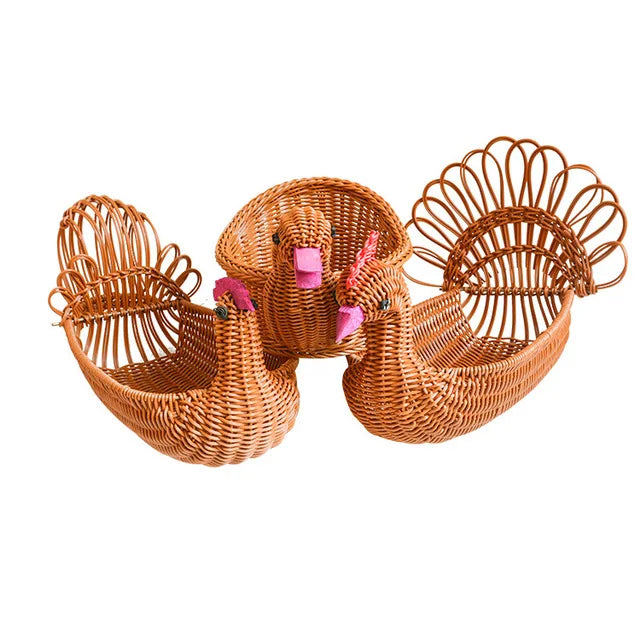 Creative Animal Shape Snack & Fruit Basket Rattan Weaving Design for Sitting Room Table Top Bread Basket Storage Bin