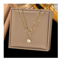 Wholesale Trendy Non Tarnish 18k Gold Plated 316l Stainless Steel Double Layer Round Shell Pendant Necklace for Women