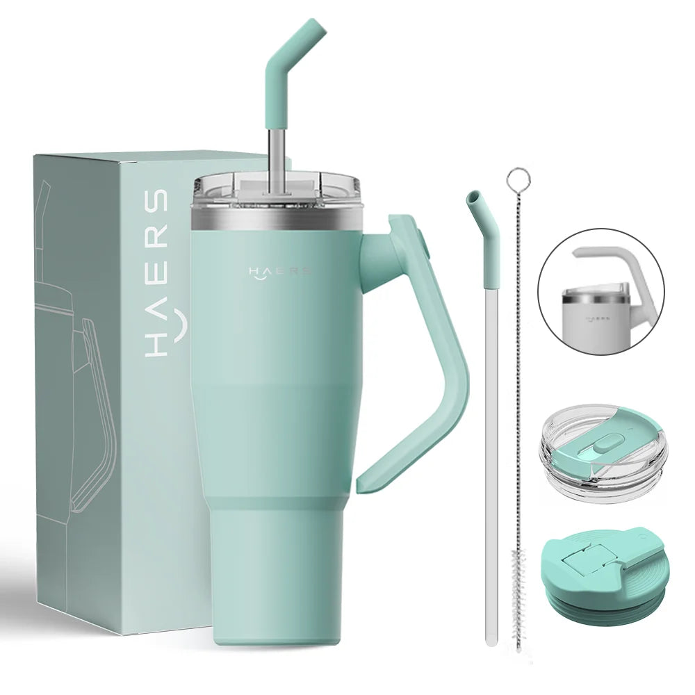 Wholesale Travel Camping Custom logo Double-wall Stainless Steel 30oz 40oz Outdoor Mugs Tumbler with Handle Lids Straw