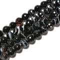 Wholesale Loose Black Stripe Agate Bead Strands 6mm 8mm 10mm 12mm 14mm Faceted Round Stone Beads for Jewelry Making Necklace
