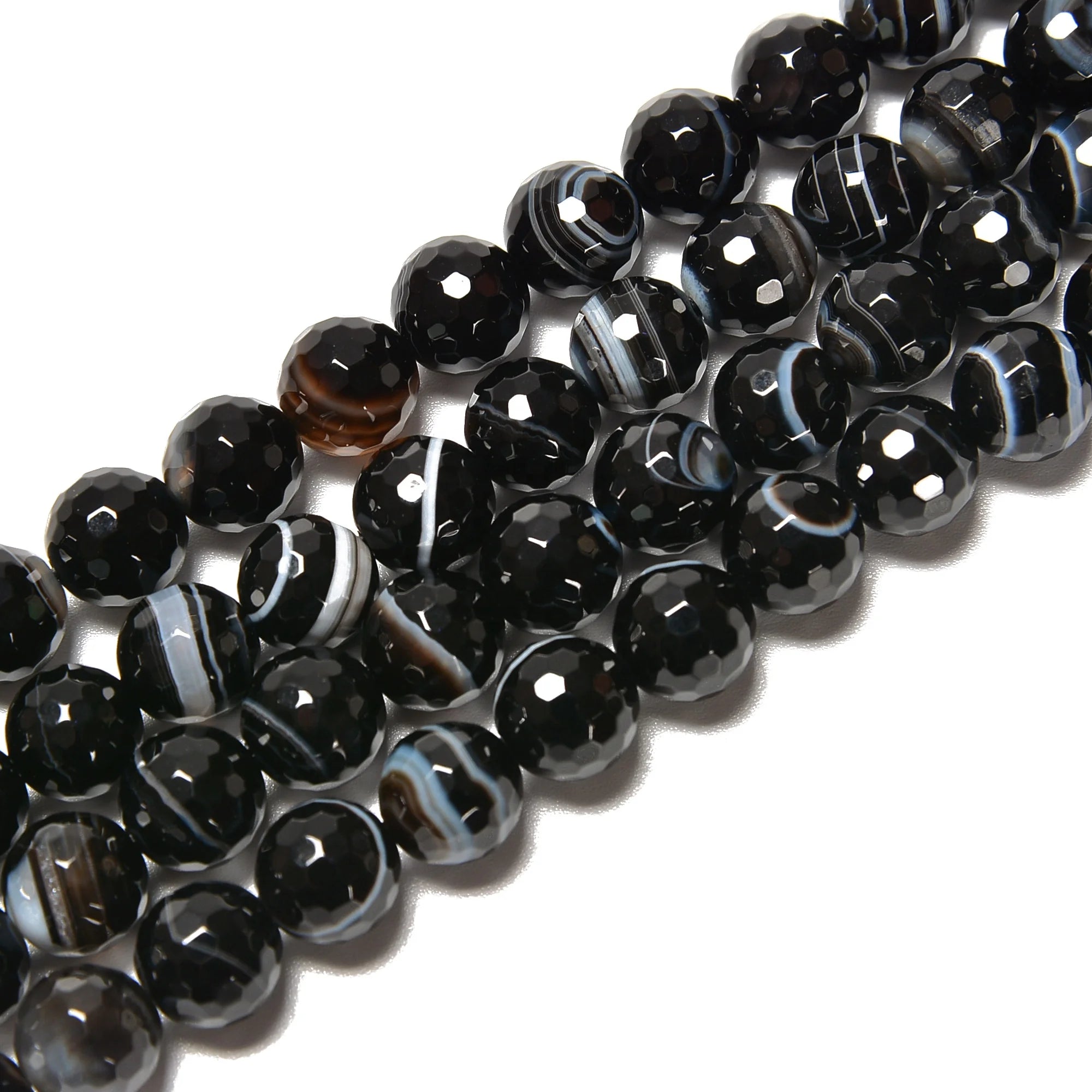 Wholesale Loose Black Stripe Agate Bead Strands 6mm 8mm 10mm 12mm 14mm Faceted Round Stone Beads for Jewelry Making Necklace
