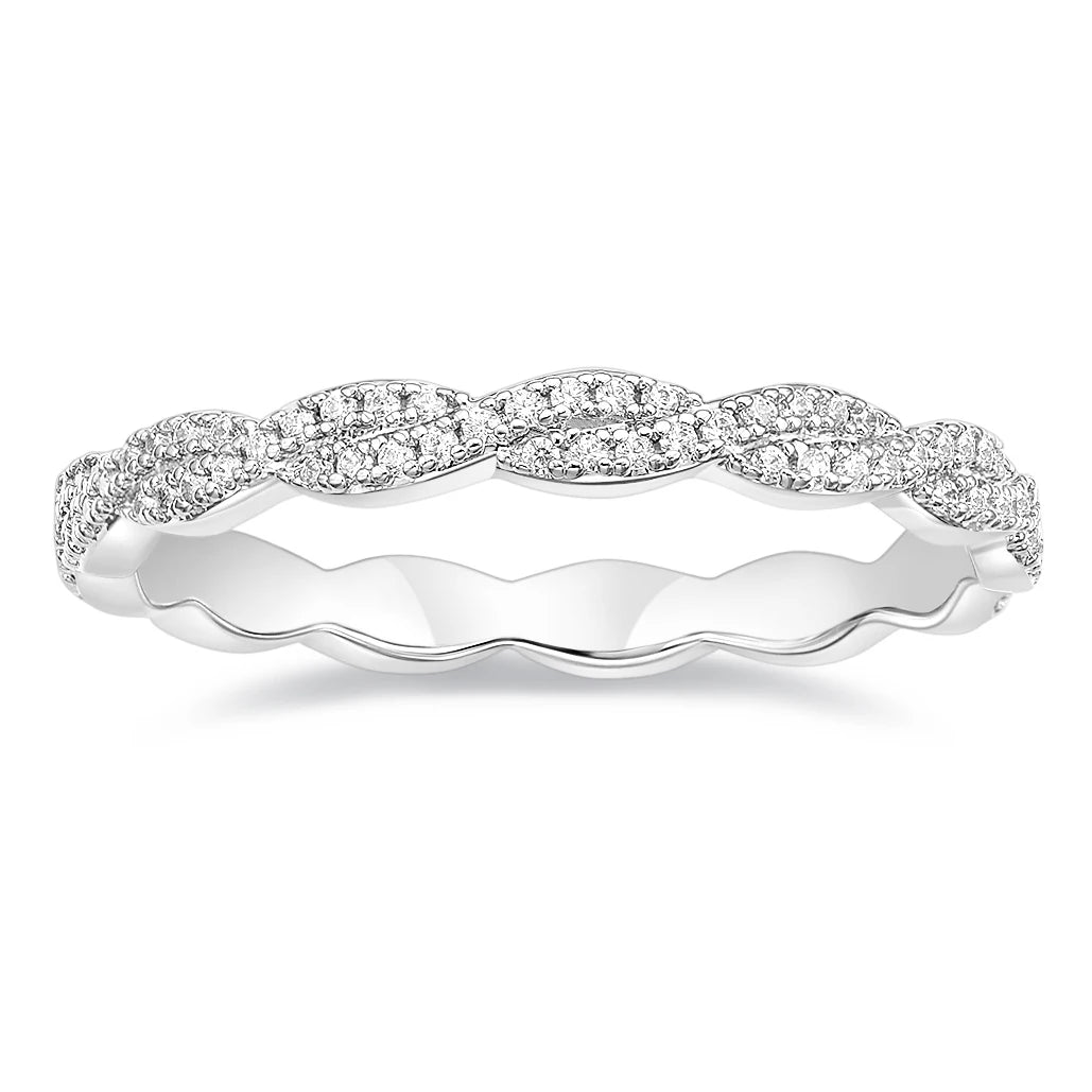 OAHLAN Fashion Jewelry Rhodium and Rose Gold Plated Cubic Zirconia Twisted Band Copper Ring for Women Engagement Wedding Gift