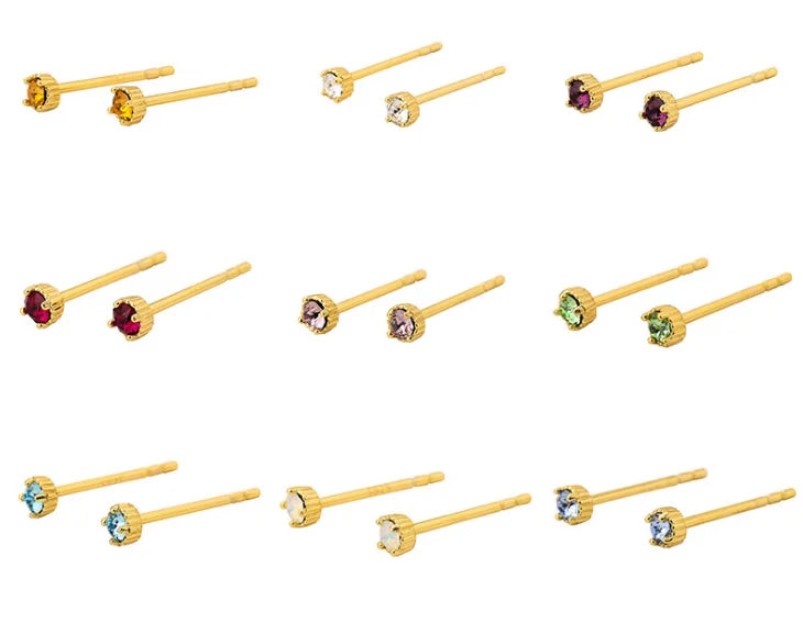 Brazilian 18K Gold Plated Jewelry 925 Sterling Silver Wholesales Prong Birthday Cubic Zircon Stud  Earring
