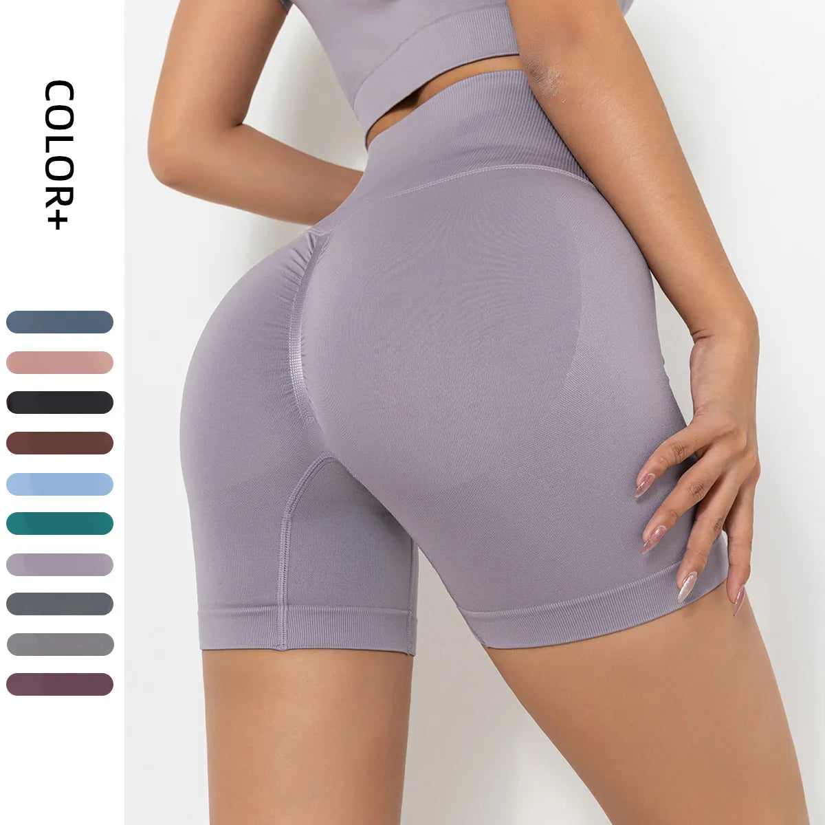 Seamless Elastic Waist Workout Shorts High Waist Fitness Running Yoga Butt Bikers Sports Solid