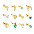 Fashion 925 Sterling Silver CZ Pearl Opal Flat Head Thread Cross Heart Moon Star Labret Nose Ear Body Piercing Jewelry Earrings