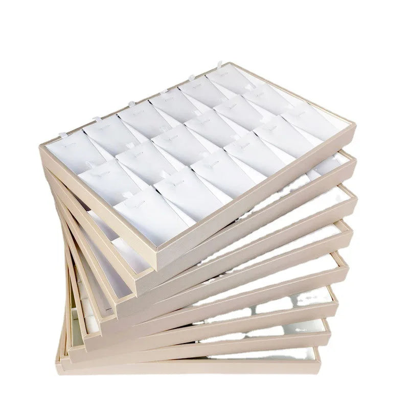 Good Quality Brushed Leather Champagne Leather Jewelry Display Tray White Ring Pendant Bracelet Necklace Organizer Tray