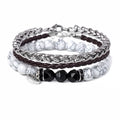 High Standard Natural Gemstone Beads Bracelet Stainless Steel Chain Bracelet Vintage Rope Bracelet 3pcs Set Jewelry