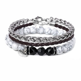 High Standard Natural Gemstone Beads Bracelet Stainless Steel Chain Bracelet Vintage Rope Bracelet 3pcs Set Jewelry