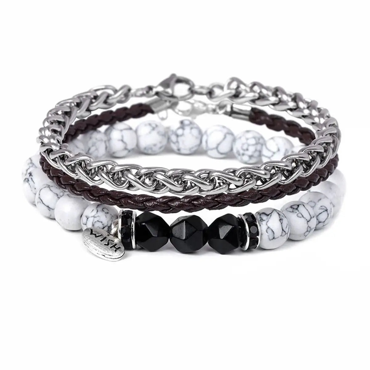 High Standard Natural Gemstone Beads Bracelet Stainless Steel Chain Bracelet Vintage Rope Bracelet 3pcs Set Jewelry