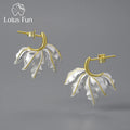 Lotus Fun Wholesale Handmade Luxury 925 Sterling Silver 18k Gold Plated Leaf Hoop Earring Original Design Fine Jewelry for Women