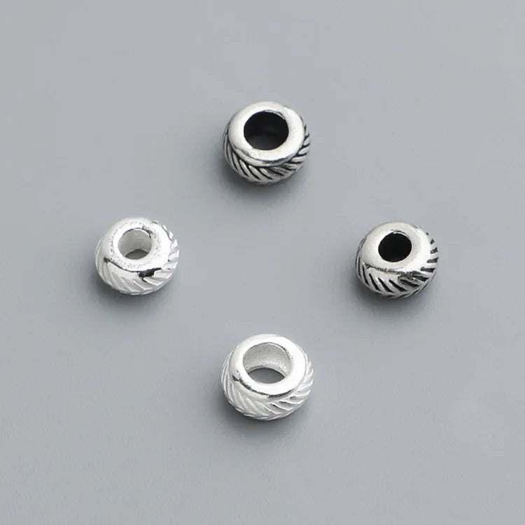 Fashion 925 Sterling Silver 6.2mm 5.7mm Stripe Flat Wheel Spacer Beads for Bracelet Necklace Making