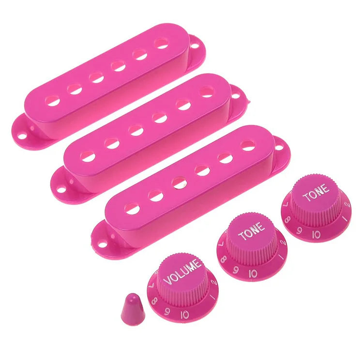 Best Selling 6 Hole Single Coil Guitar Pickup Cover & 1V2T Knob Switch Tip Set of 3 Purple