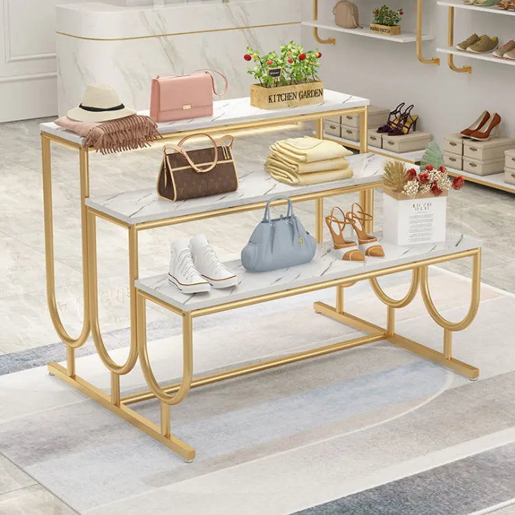 Multilayer Gold Silver Display Nesting Table Stand Shoe Bag Storage Display Shelves Store Fixtures