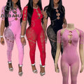Lace Hollow Out Short Sleeve Women's Jumpsuit With Rhinestone Summer Cut Out Sheer Rompers