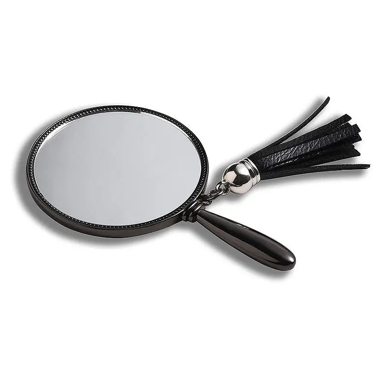 Customized Logo Fashionable Gold & Black Mini Decorative Handle Lighted Cosmetic Makeup Mirror with Customized Logo
