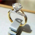 CAOSHI Bulk Wholesale Custom 4 Claws Imitated Diamond Wedding Rings for Bride Engage Two Tone Plated CZ Finger Rings for Women