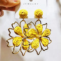 KAIMEI 2025 New Arrival Fashion Jewelry New Summer Colorful Lafite Grass Earrings Yellow Sunflower Handmade Large Flower Earring