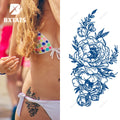 BXTAT Semi Permanent Blue Genipa Juice Tattoos of Magnolia Totem Wing Double Dragons Around Holy Trinity Column GZ007to12
