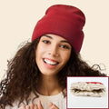 Pink Winter Knitted Girls Custom Embroidery logo Hats Satin Lined Beanie Custom logo