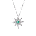 Quick Shipping Double Four Pointed Star Shape Pendant Necklace 925 Sterling Silver Emerald Cubic Zirconia Women Necklace