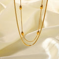 Simple 18K Gold Plated Small Cube Collar Female Stainless Steel Double Layered Oval Ball Beads Chain Choker Necklace