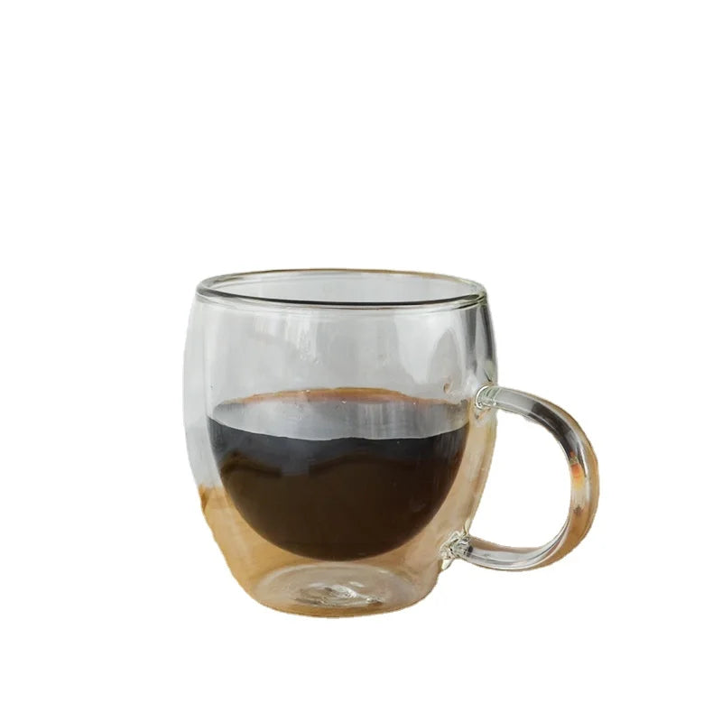 Real Flower Double-layer Glass Cup with High Appearance Value and Creative Home Coffee Cup with Handle Dried Flower