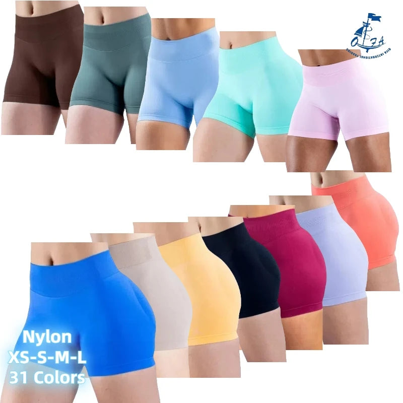 Nylon Women Three-section Waist Push up Yoga Shorts Gym Fitness Seamless Sportswear Workout Running Clothes Sport Shorts