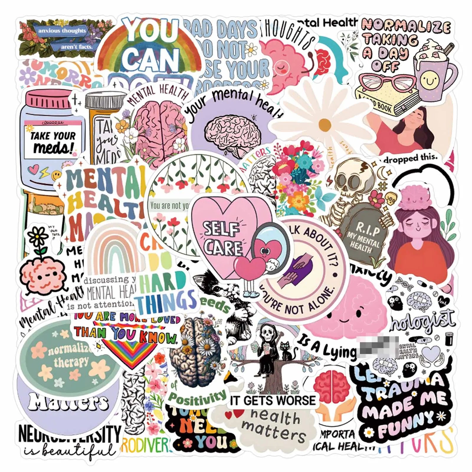 55Pcs Mental Health Matters Positive Phrases Graffiti Stickers for Phone Decor Motivational Self Care Sticker