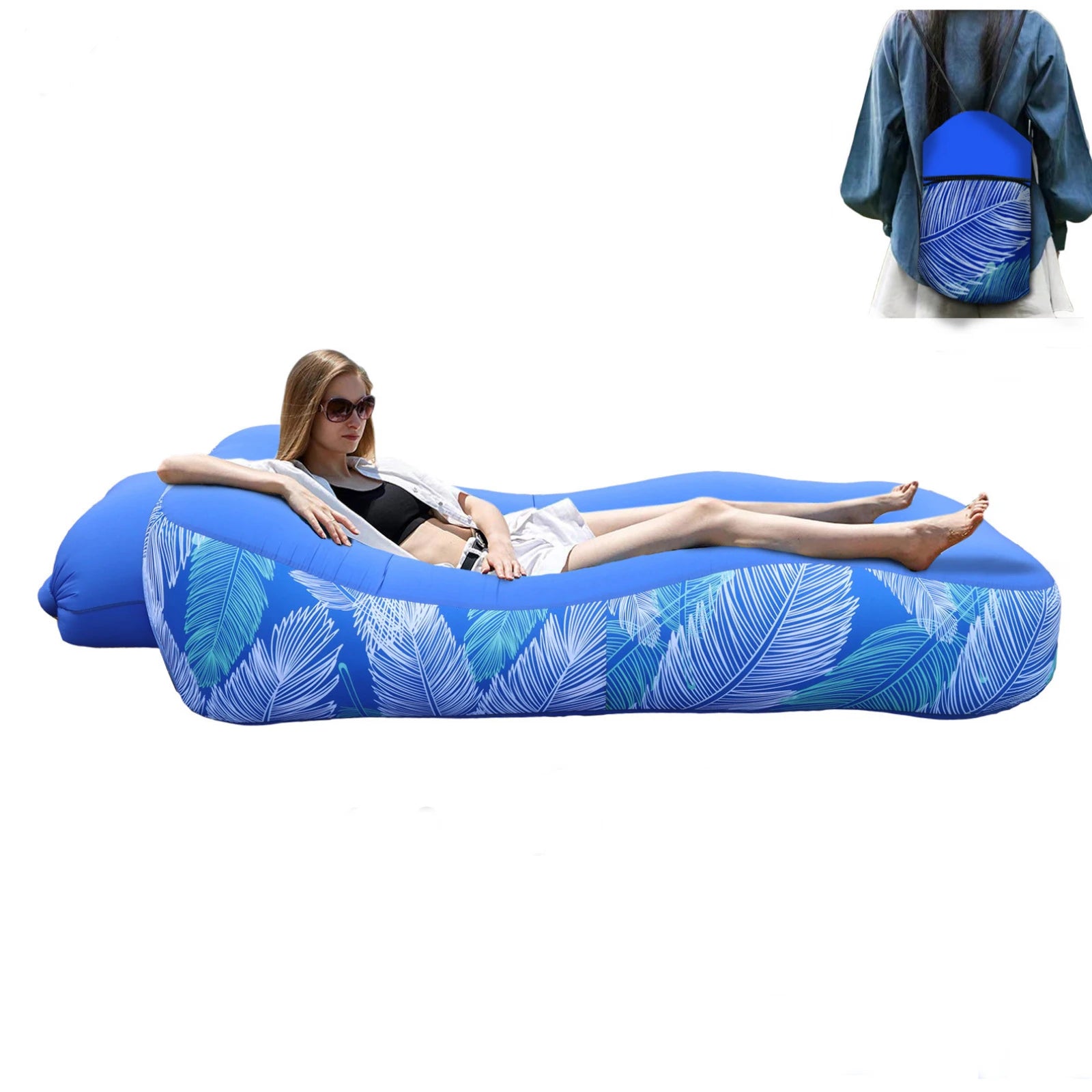 Latest Outdoor Camping Inflatable Lounger Beach Bed Chair Waterproof Anti-Air Leaking Air Lazy Sofa Couch With Pillow