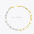 Fashion 18K Gold Plated Stainless Steel Jewelry Half Chain Natural Pearl Stitching for Woman Bracelets B192069