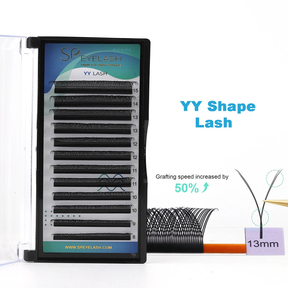 SP Eyelash Custom Double Tips YY Shape Eyelash Cilios 0.05mm 0.07mm 8-15mm Natural Soft C D Curl YY Lashes Extension Supplier