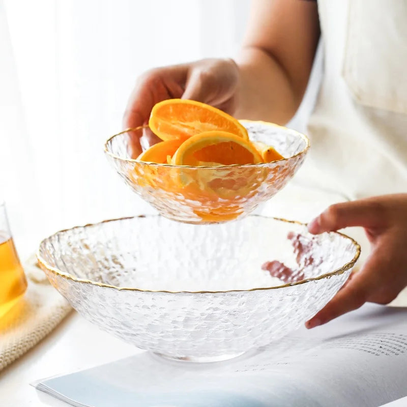 Nordic Style Phnom Penh Hammered Transparent Glass Bowl Western Dinner Plate Household Glass Salad Bowl